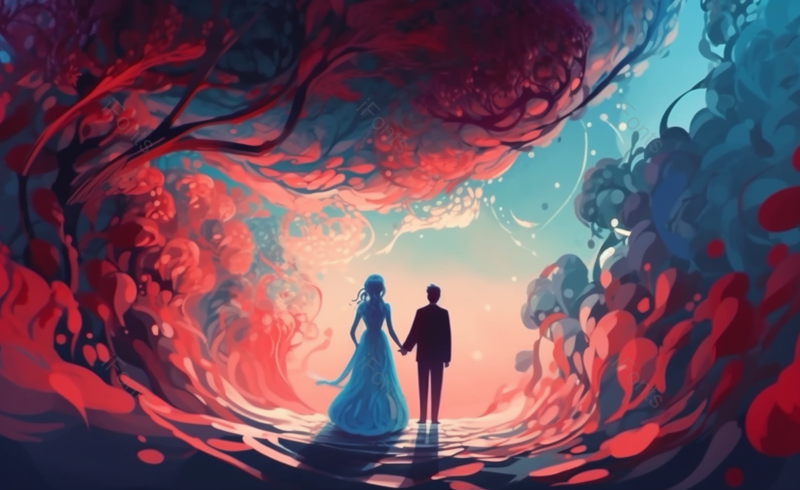 浪漫氛围极光下的情侣插画背景图,插画/手绘图,插画/手绘图库,插画/手绘图下载,插画/手绘